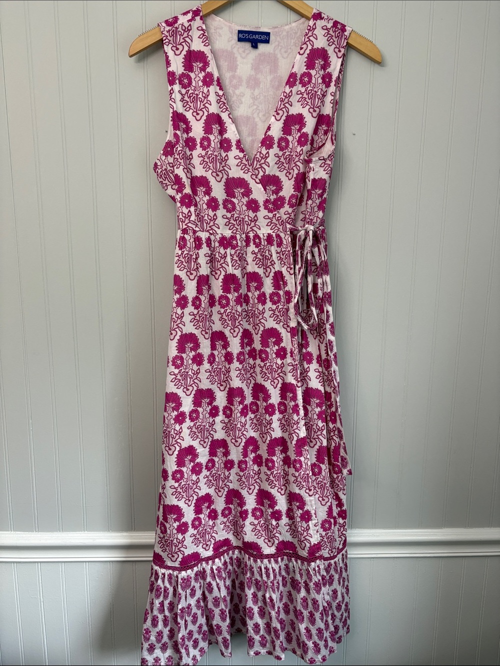 RO’S GARDEN Sleeveless Floral Wrap Midi Dress Women Size Large